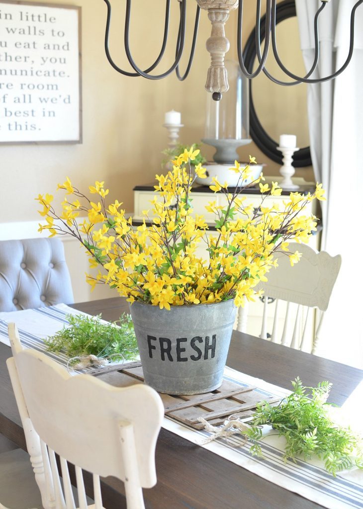 DIY Bucket Of Flowers Spring Centerpiece.