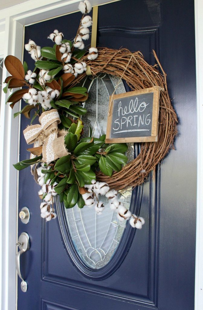 DIY Spring Wreath Using Magnolia and Cotton.