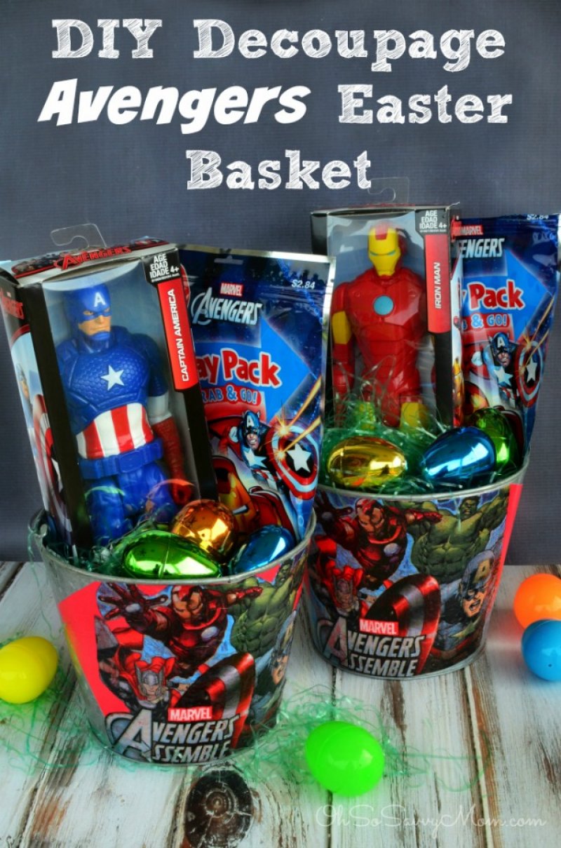 Decoupage Avengers Easter Basket.