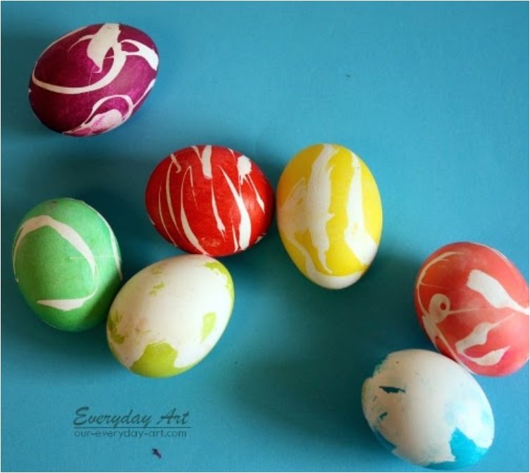 Double-Dipped Rubber Cement Dyed Eggs.