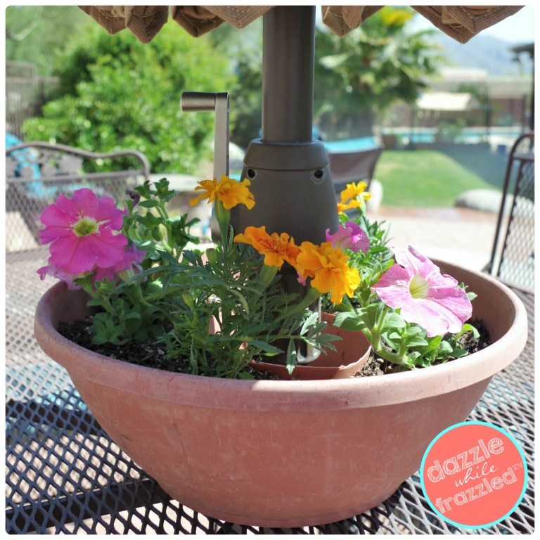 Easy DIY Umbrella Table Flower Planter.