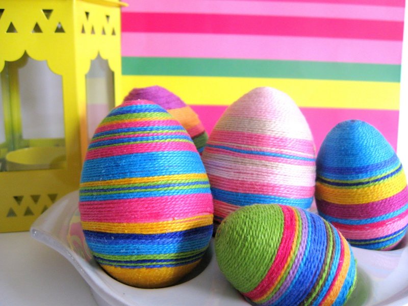 Embroidery Floss Covered Eggs.