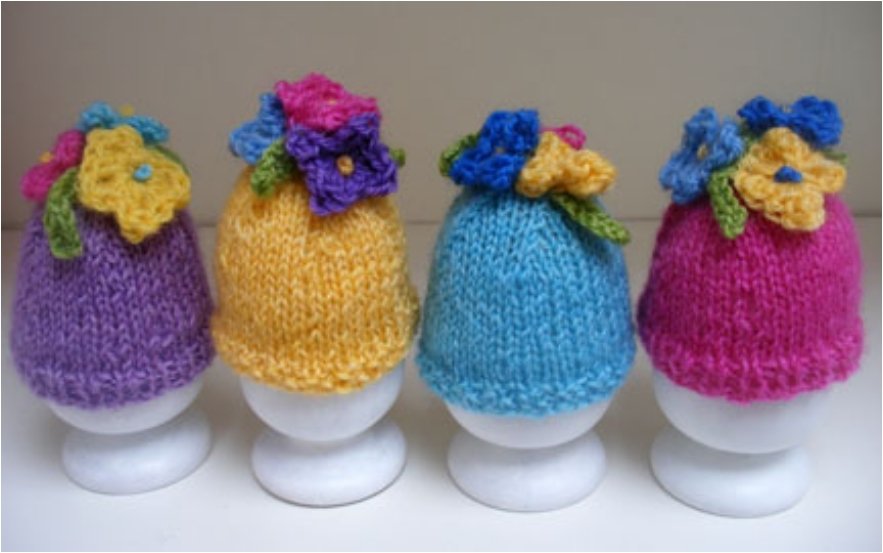 Knitted Springtime Egg Cosies.