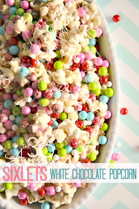Sixlets White Chocolate Popcorn Recipe.