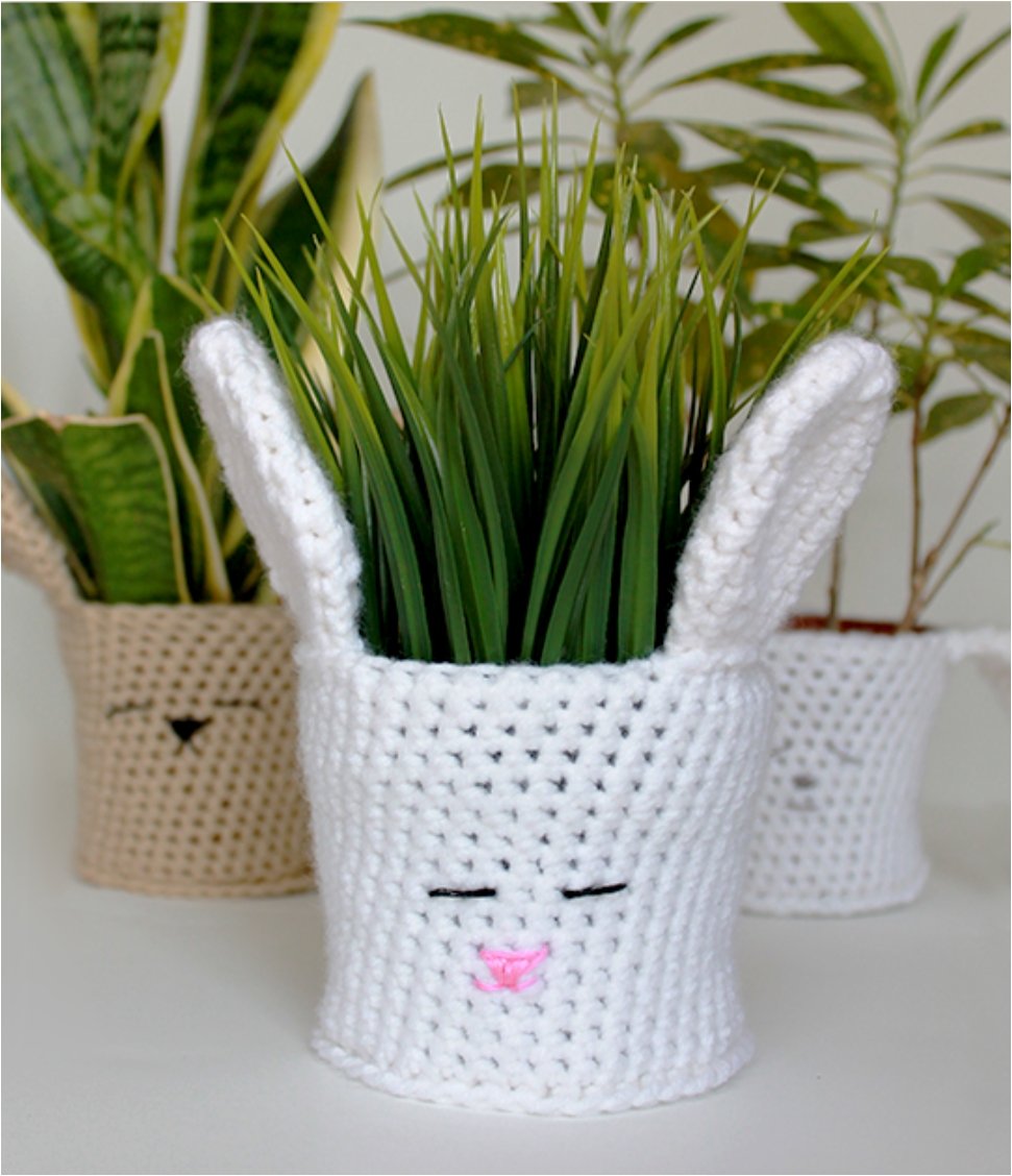 Spring Bunny Crochet Planter Cover.