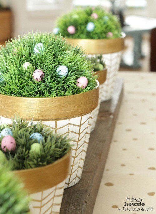 White & Gold Herringbone Pots.