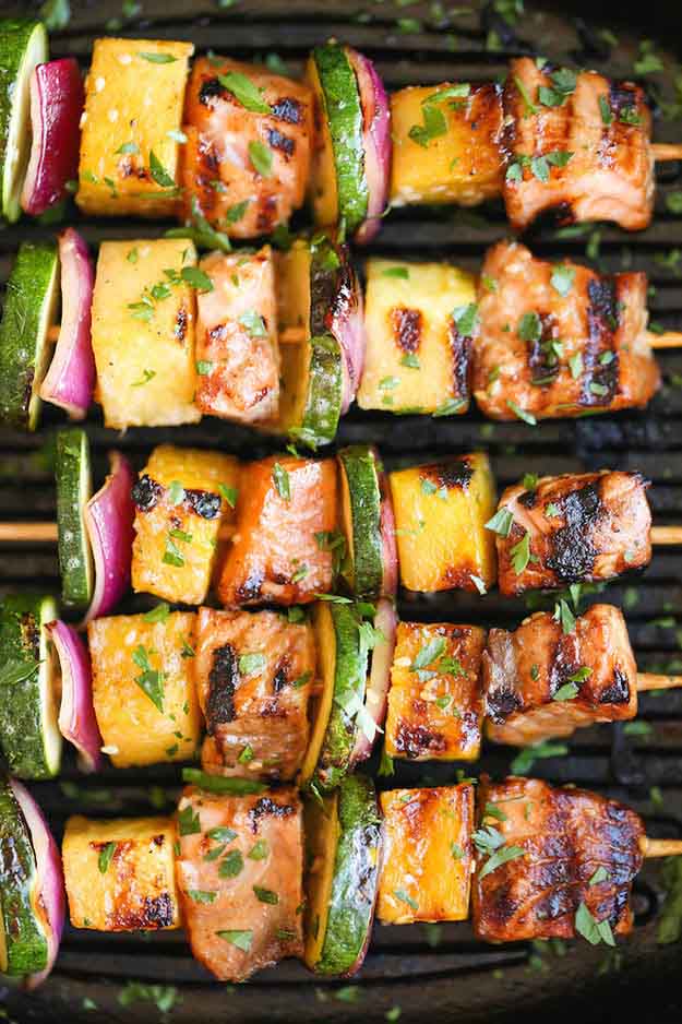 Asian Infused Grilled Salmon Kebabs.