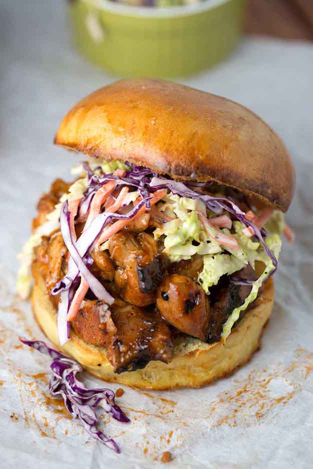 BBQ Pulled Chicken Sandwiches With Homemade Coleslaw.
