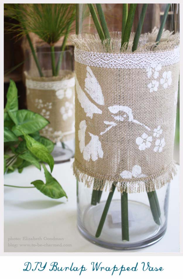 Burlap Wrapped Vase Embellished.