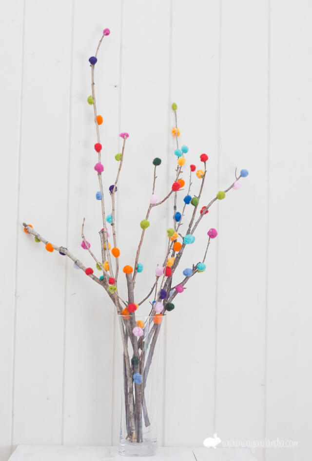 Colorful Display with Pom-Pom Branches.