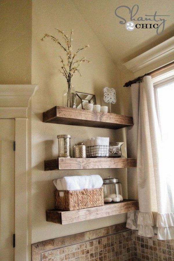 DIY Floating Shelves For Rustic Bathroom.