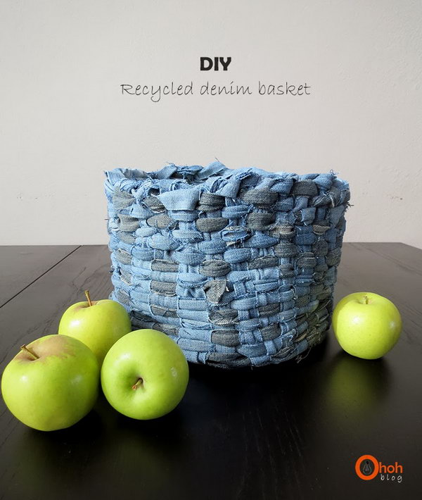 DIY Recycled Woven Denim Basket.