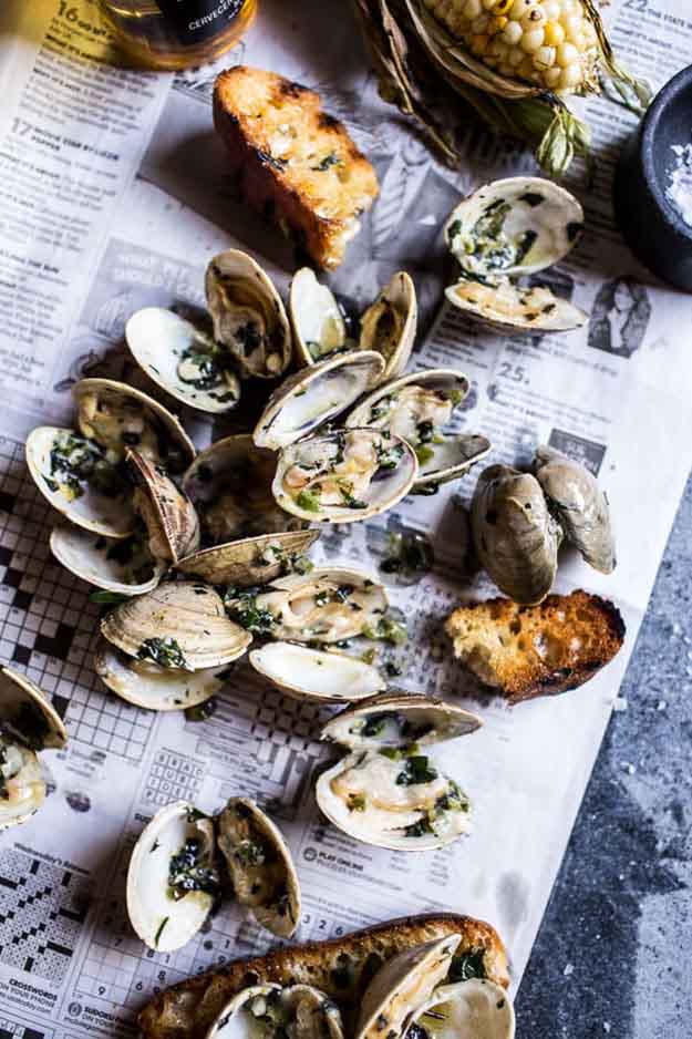 Grilled Clams With Charred Jalapeno Basil Butter.