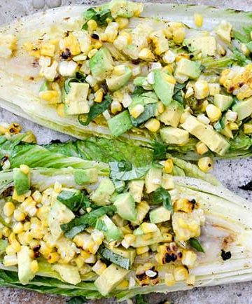 Grilled Romaine Salad With Corn & Avocado.