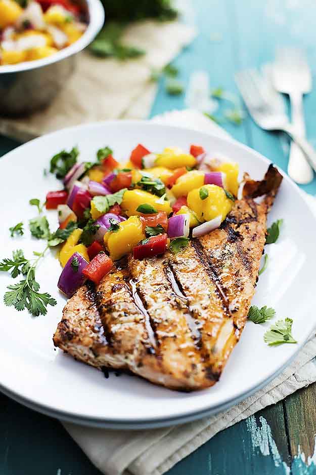 Grilled Salmon With Mango Salsa.