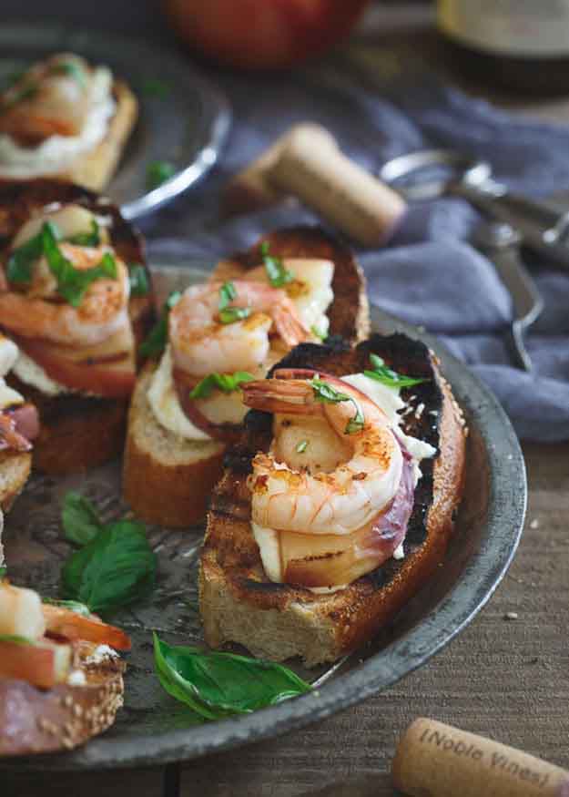 Grilled Shrimp & Peaches On Crostini.