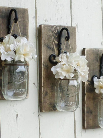 Hanging Mason Jars Filled with Flowers.