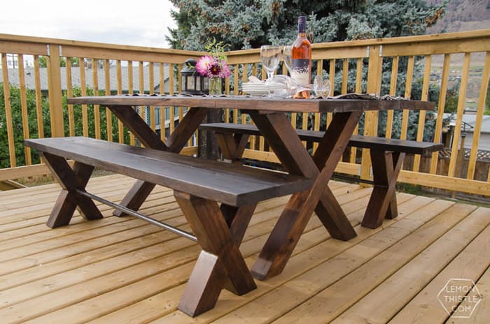 Leg Patio Table With Pipe Trestle.