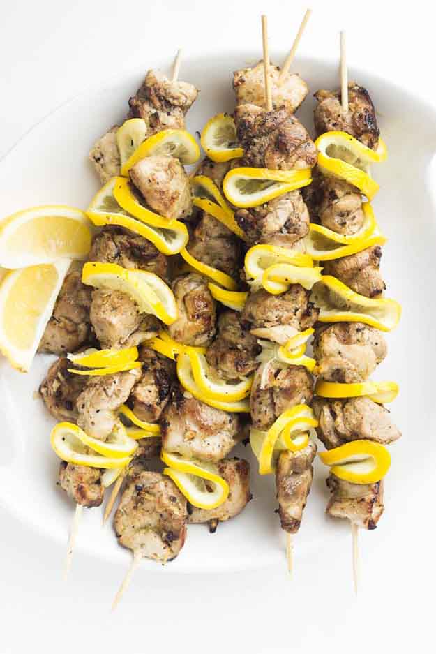 Lemon Garlic Chicken Kebabs On The Grill.