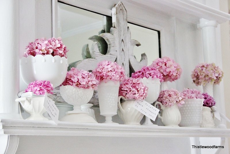 Pink Hydrangeas Mantel.