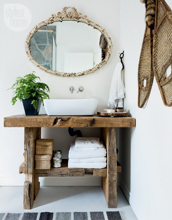 Rustic Bathroom With Vintage Mirror.