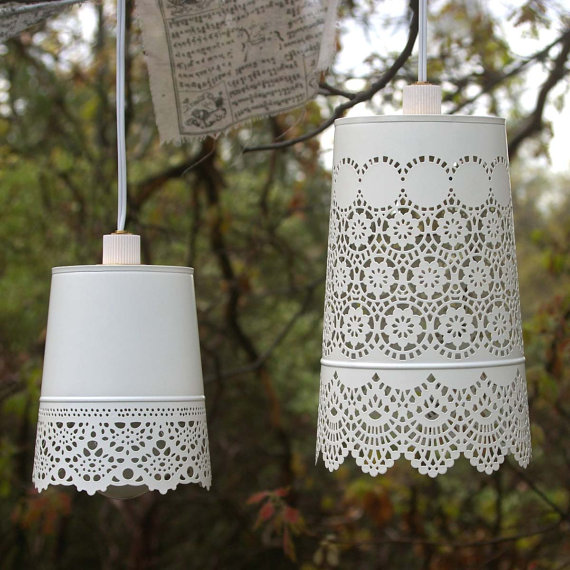 Shabby chic style white lace lamp for your backyard.