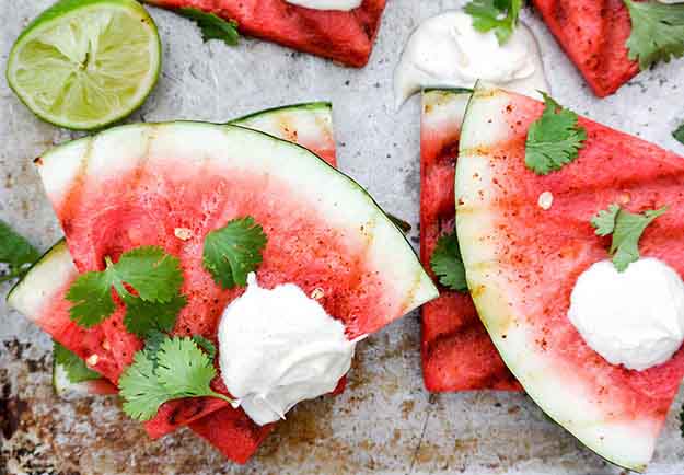 Spicy Grilled Watermelon With Creme Fraiche.