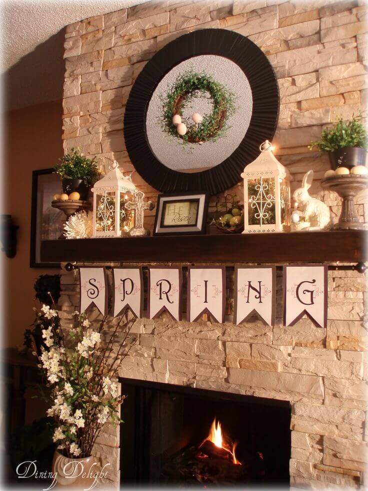 Spring Indoors with Cheery Mantel Décor.