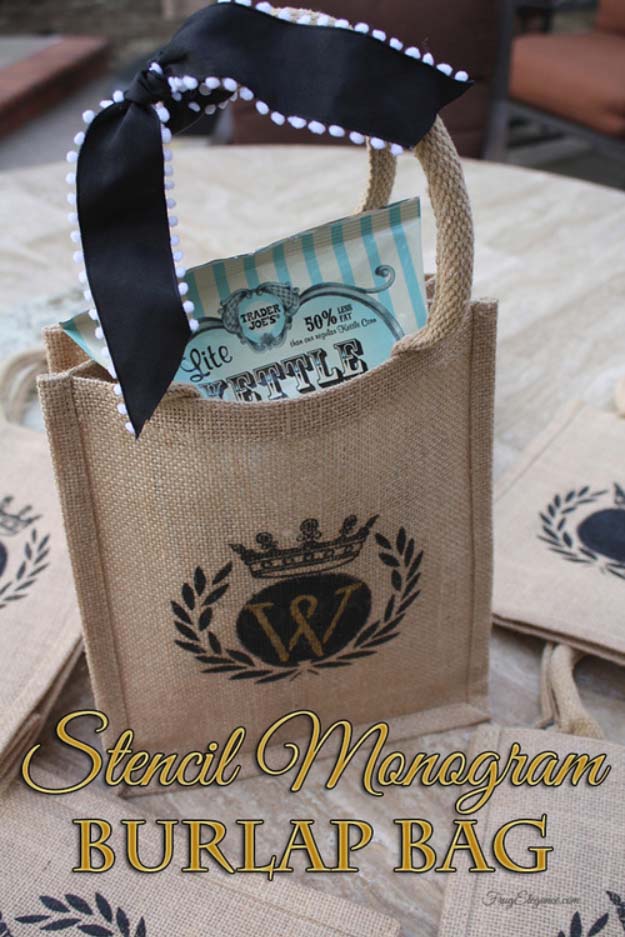 Stencil Monogram Burlap Bag.