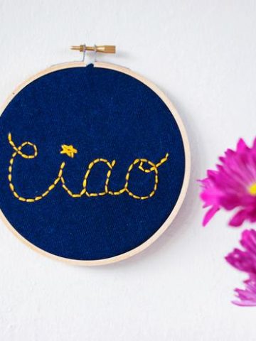 Turn old jeans into this charming embroidered wall sign.