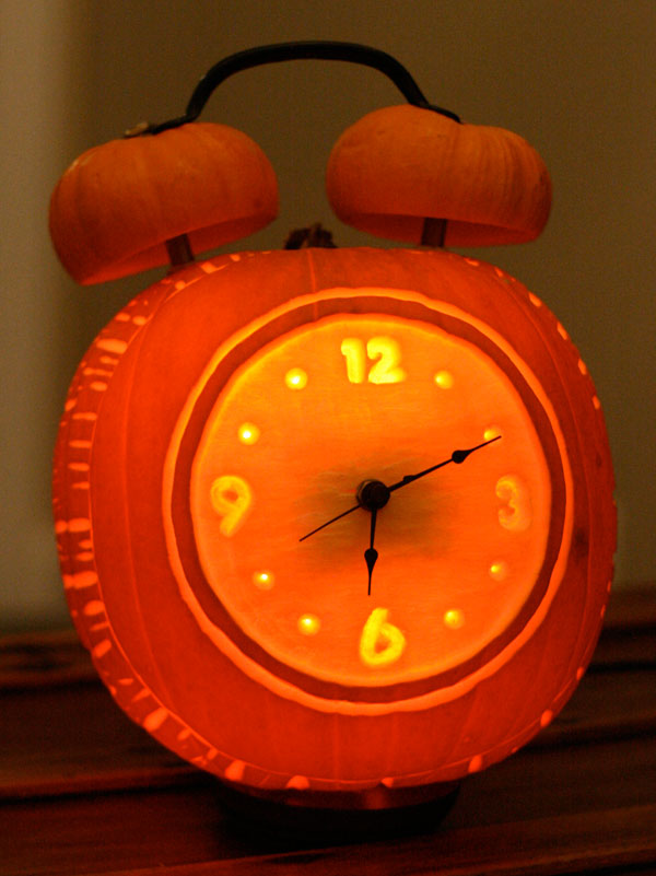 Alarm Clock Carved Pumpkin.