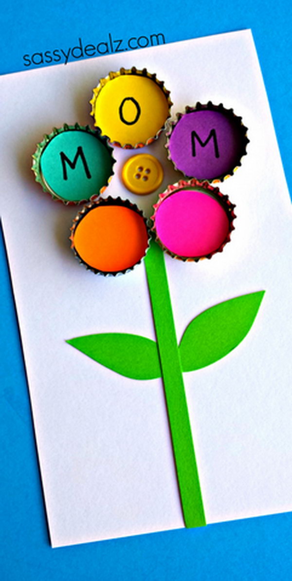 Bottle Cap Flower Craft for Kids.