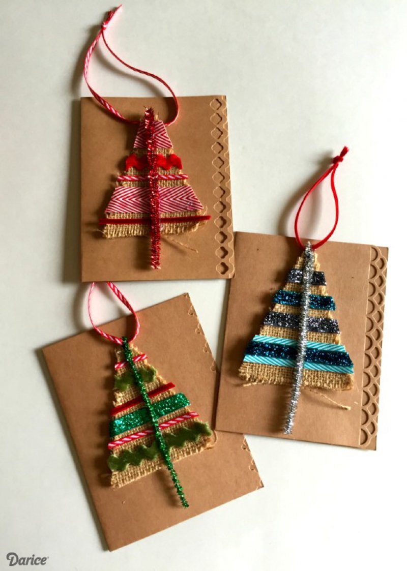Burlap Tree Ornament Gift Cards. Best Christmas Greeting Cards to make