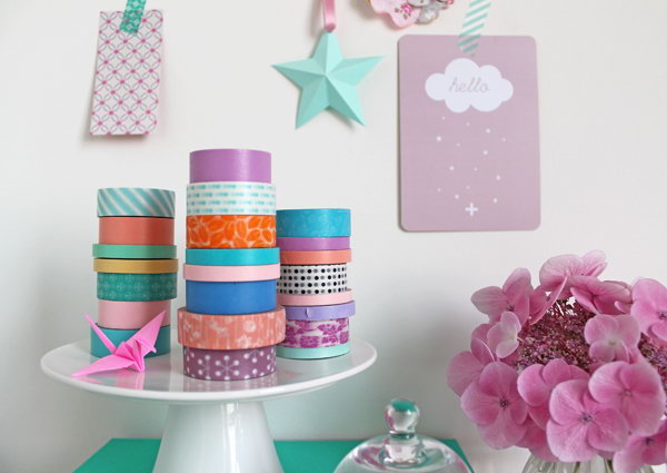 Cake Stand Repurposed for Stacking and Displaying Washi Tape.