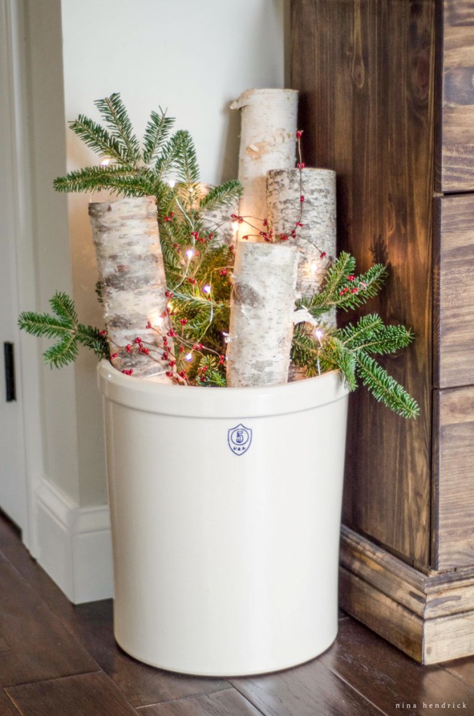 Christmas Crock Filled with Birch.