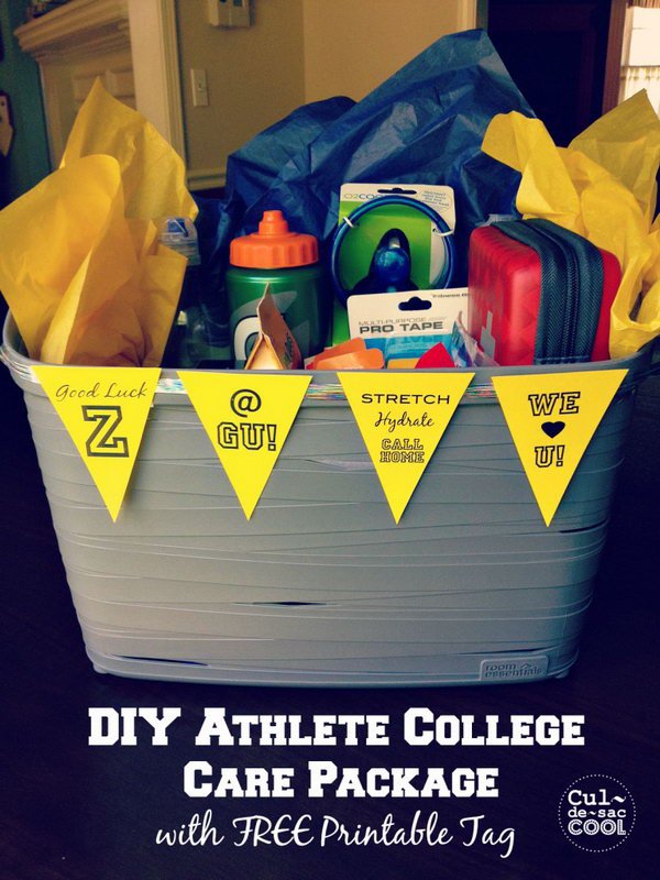 DIY Athlete College Care Package With Free Printable Tag.