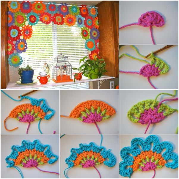 DIY Beautiful Crochet Flower Power Valance.
