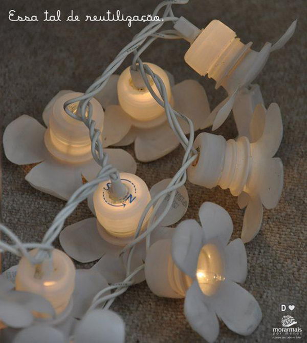 DIY String Light Made Out of Plastic Bottle Caps.