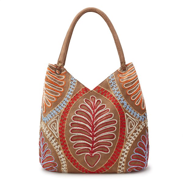 Fern Frond Hand Embroidered Shoulder Bag.