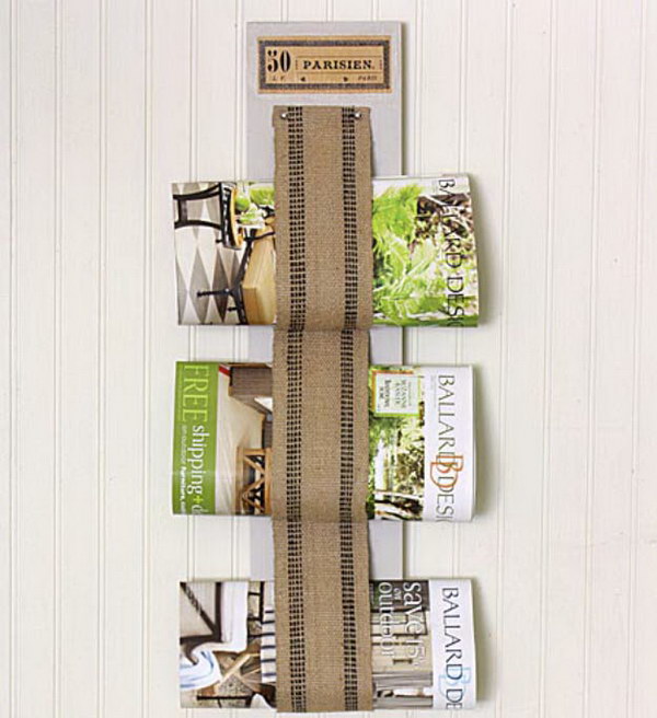 French Inspired Burlap Magazine Rack.