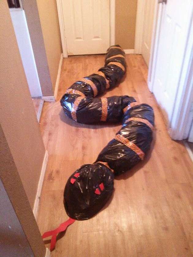 Gaint Snake Made Out of Trash Bags and Duct Tap.