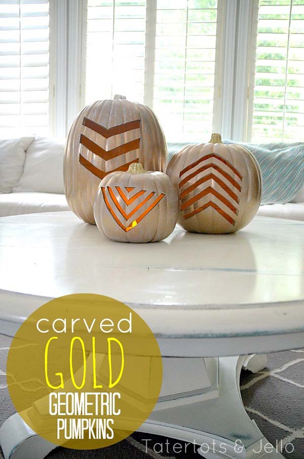 Gold Geometric Carved Pumpkins.