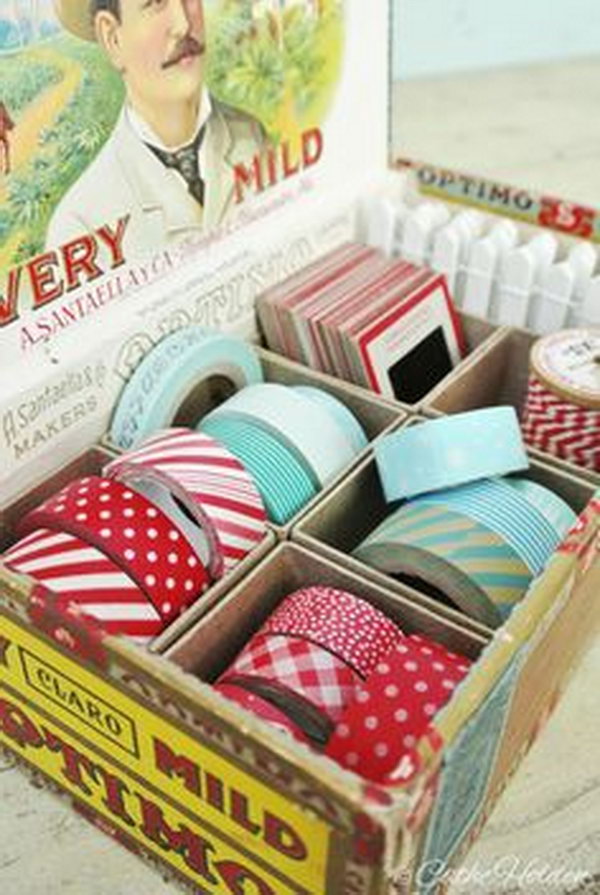 Organize Washi Tape with a Cigar Box.