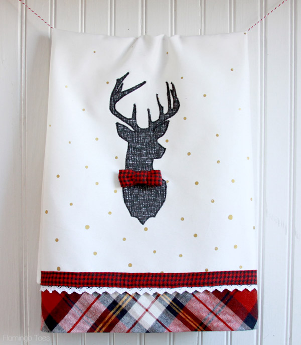 Plaid and Polkadot Deer Dish Towel.