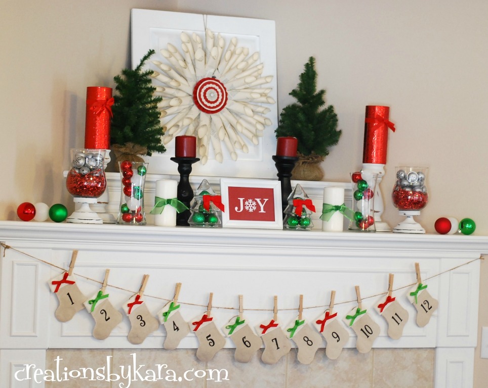 Red and Green Christmas Mantel.