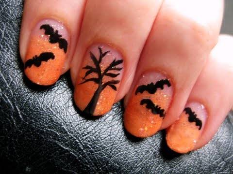 Spooky Bat Halloween Nail Art.