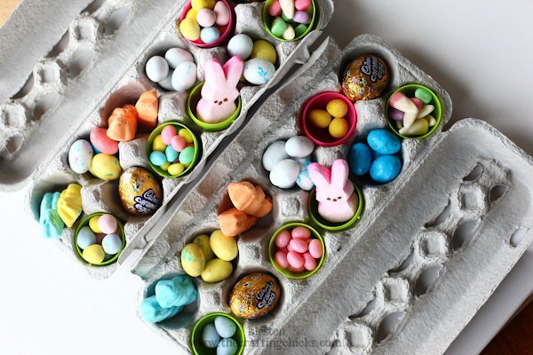 Use an empty egg carton as a container for treats.