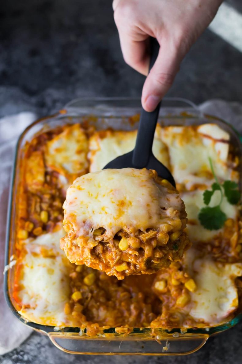 Cauliflower Rice Chicken Enchilada Casserole via Sweet Peas and Saffron