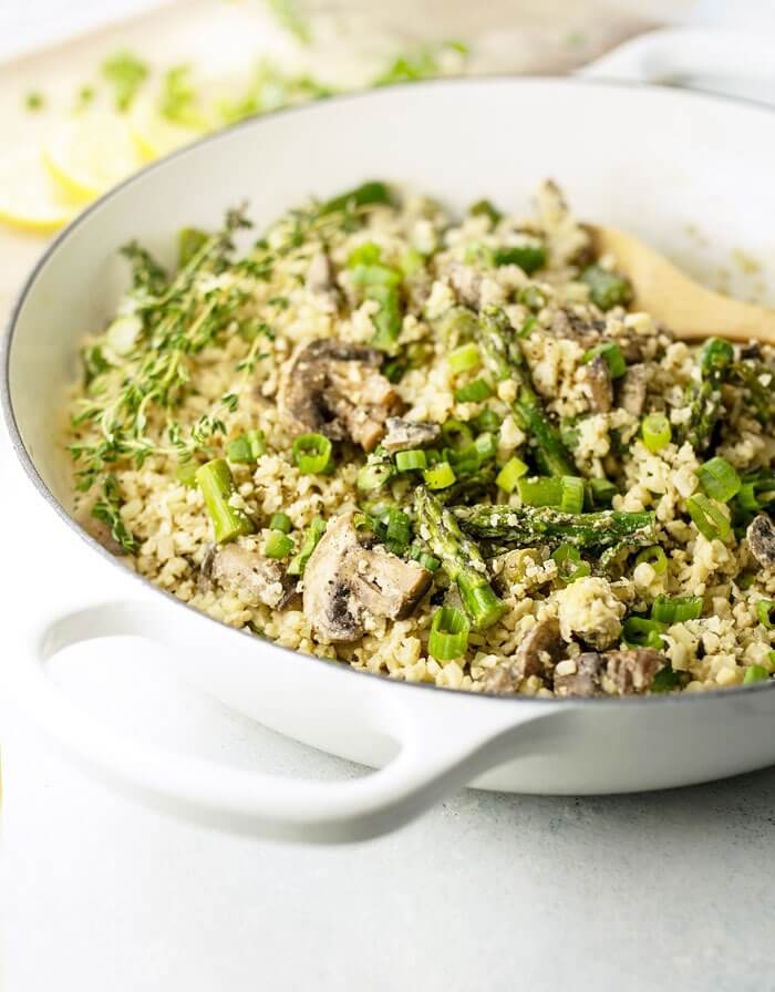 Cauliflower Rice “Risotto” with Asparagus & Mushrooms