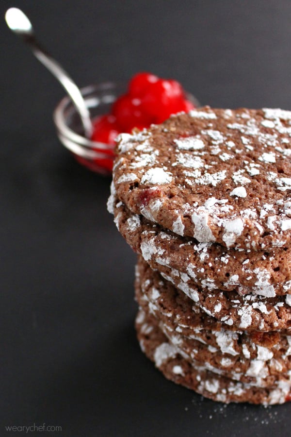 Cherry Chocolate Crinkle Cookies by The Weary Chef